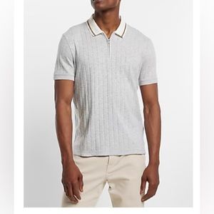 EXPRESS RIBBED KNIT CONTRAST COLLAR ZIP SWEATER POLO MEDIUM